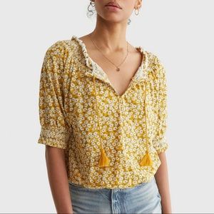 Short Sleeve Tie Front Peasant